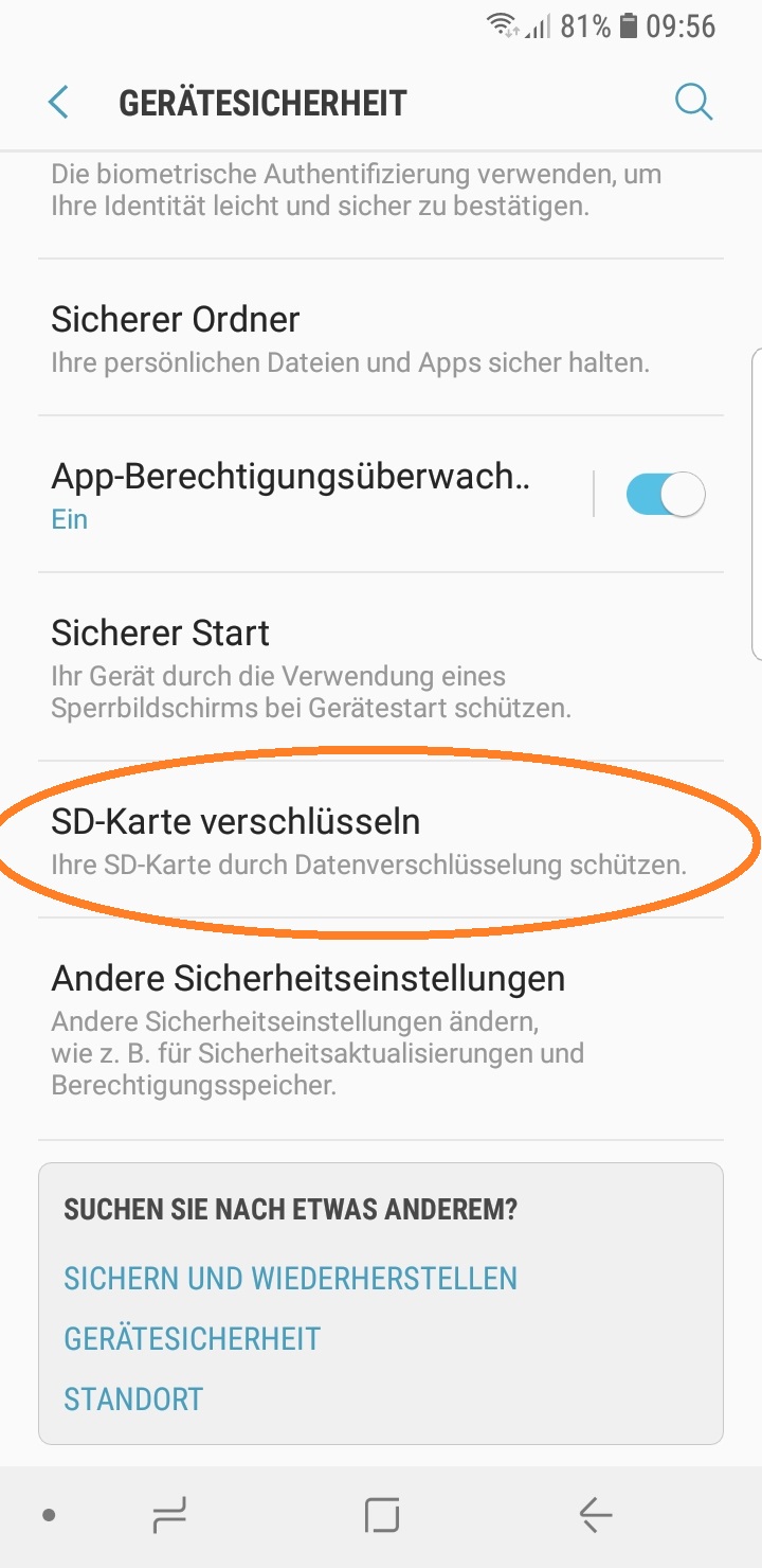 SD-Karte verschlüsseln klicken sodann